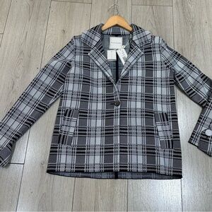 Elie Tahari Black and Gray Plaid Blazer
